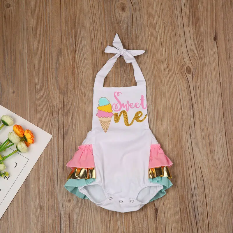 Infant Baby Girl First Birthday Romper Ruffle Jumpsuit Bodysuit Playsuit Clothes | Детская одежда и обувь