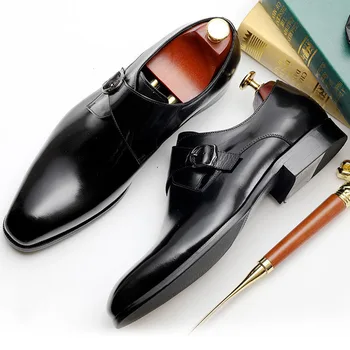 

Mens Formal Genuine Leather Oxford Shoes Dressing Wedding Men's Brogues Office Shoes Slip On Buckle Zapatos De Hombre