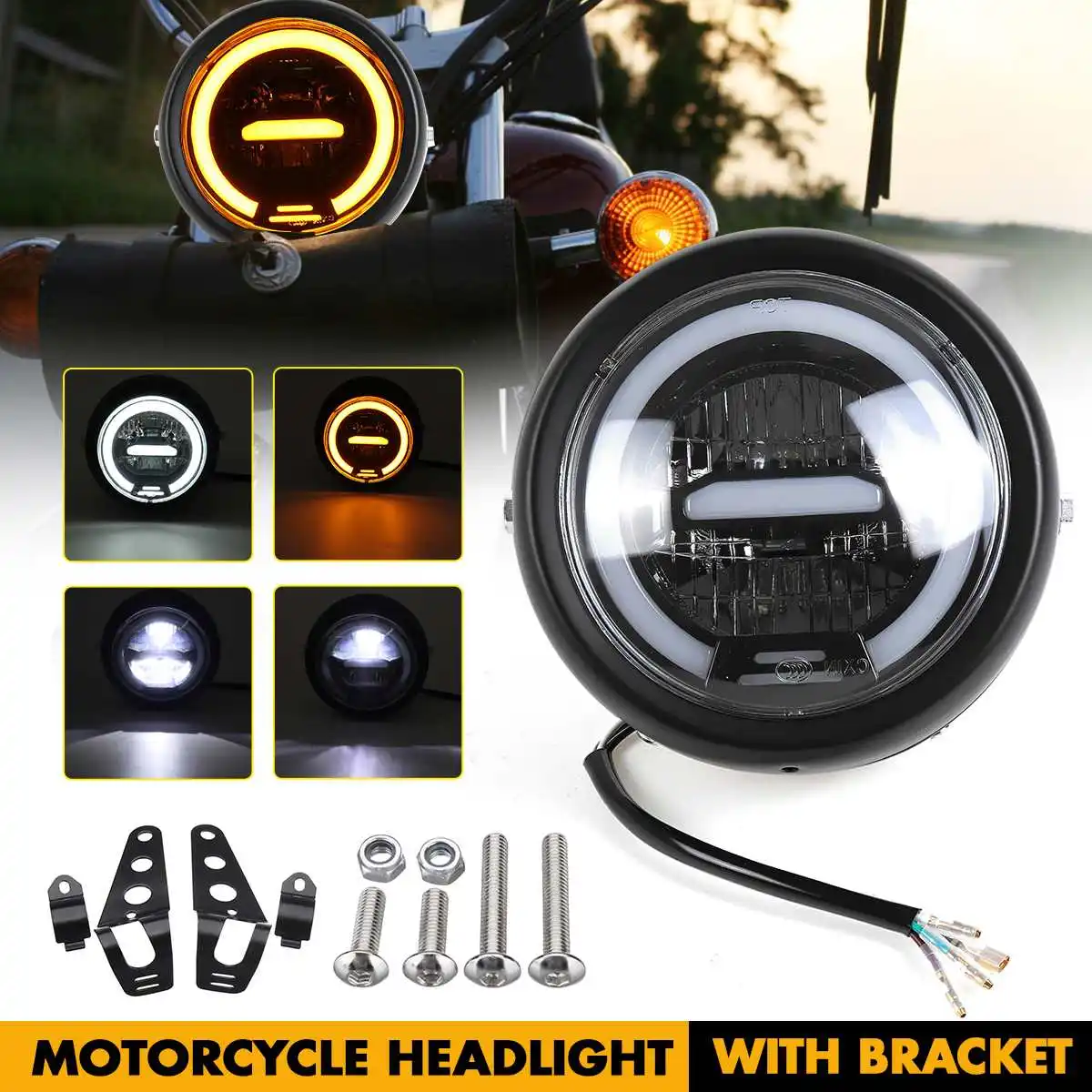 5.7 6.5inch Universal Amber White Motorcycle Retro High/Low Beam LED Headlight Lamp Daytime