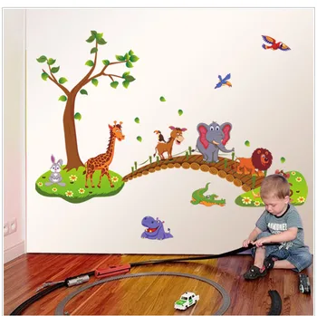 

Removable Cartoon Wall Stickers Children's Room Kindergarten Creative Wall Stickers Animals Cross The Bridge 60*90