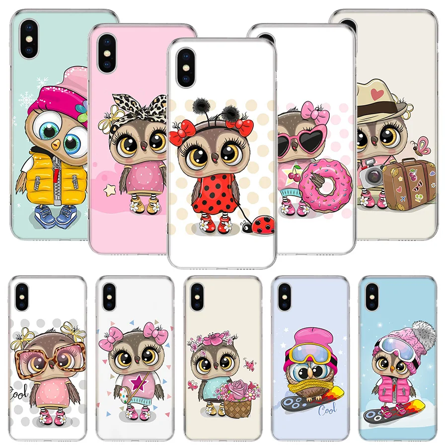 Cute Owl Hearts Lover Phone Case For iPhone 11 12 13 Pro XS XR X Max 7 8 6 6S Plus Mini + 5 SE Pattern Customized Coque Cover Ca | Мобильные