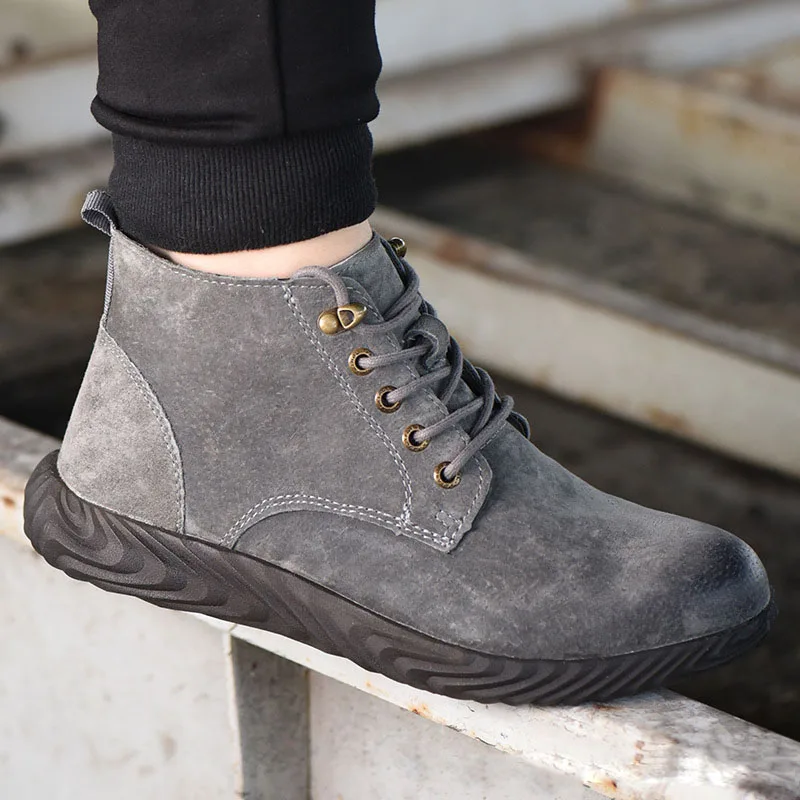 Tanie Męskie buty do pracy 2019 moda stal zewnętrzna Toe skóra bydlęca stalowe buty z palcami mężczyźni antypoślizgowe odporne na przebicie obuwie ochronne Boot Man
