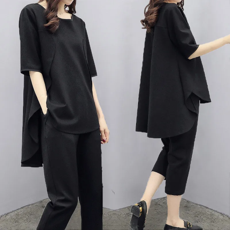 

2019 Spring Summer New Style Large Size WOMEN'S Suit Fat Mm Trendy Two-Piece Set Xia Yang Gas Slimming 200 Fashion