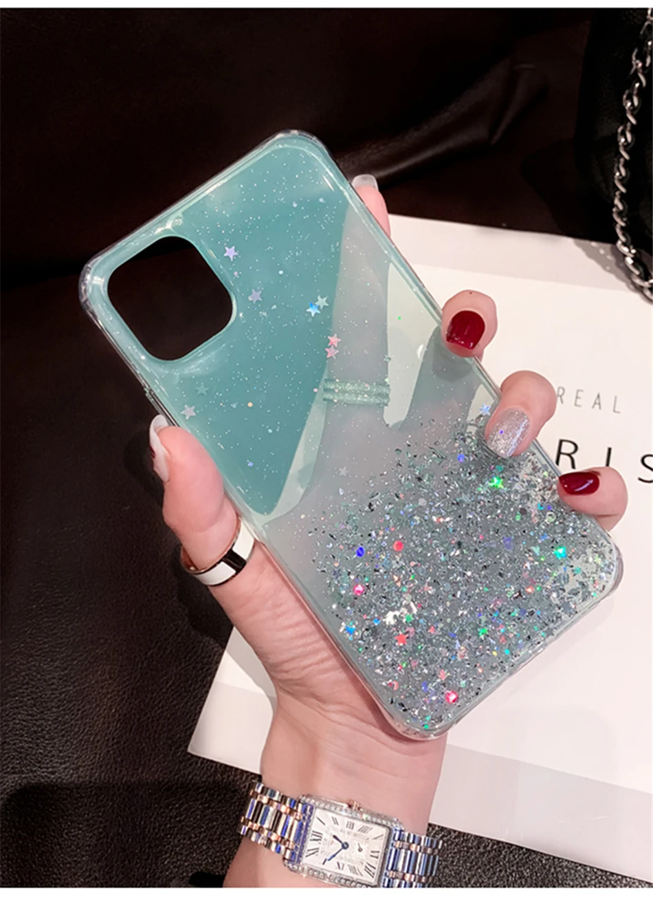 Силиконовый чехол Moskado с блестящими звездами для iPhone 11 Pro Max X XR XS Max 6 6S 7 8 Plus Мягкий Прозрачный Сияющий Чехол с блестками для телефона s