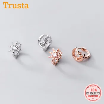 

TrustDavis Real 925 Sterling Silver Charm Sweet Asymmetric Mini Hoop Earring For Women Wedding Party Fine S925 Jewelry DA1773