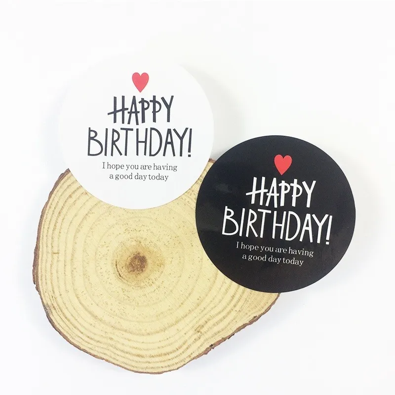 

free shipping 800pcs/lot Round HAPPY BIRTHDAY With Red Heart Mutifunction DIY Decorative Gifts Baking Stationery Stickers