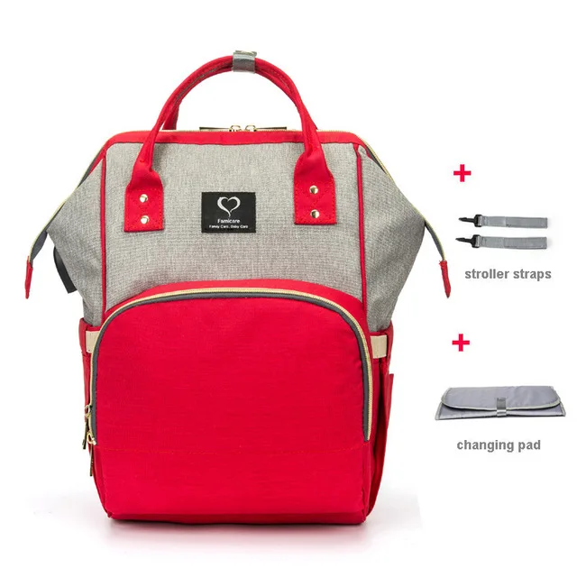 grey red Сумка для подгузников большая емкость USB сумка для подгузников водонепроницаемый дорожный рюкзак для беременных сумка для ухода за ребенком сумка для детской коляски - Цвет: grey red