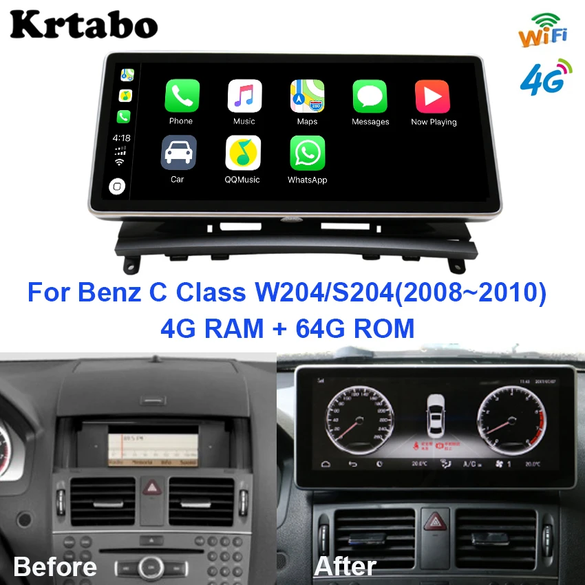 

Car radio Android multimedia player For Mercedes Benz C Class W204 2008 to 2010 10.25 inch touch screen GPS Carplay