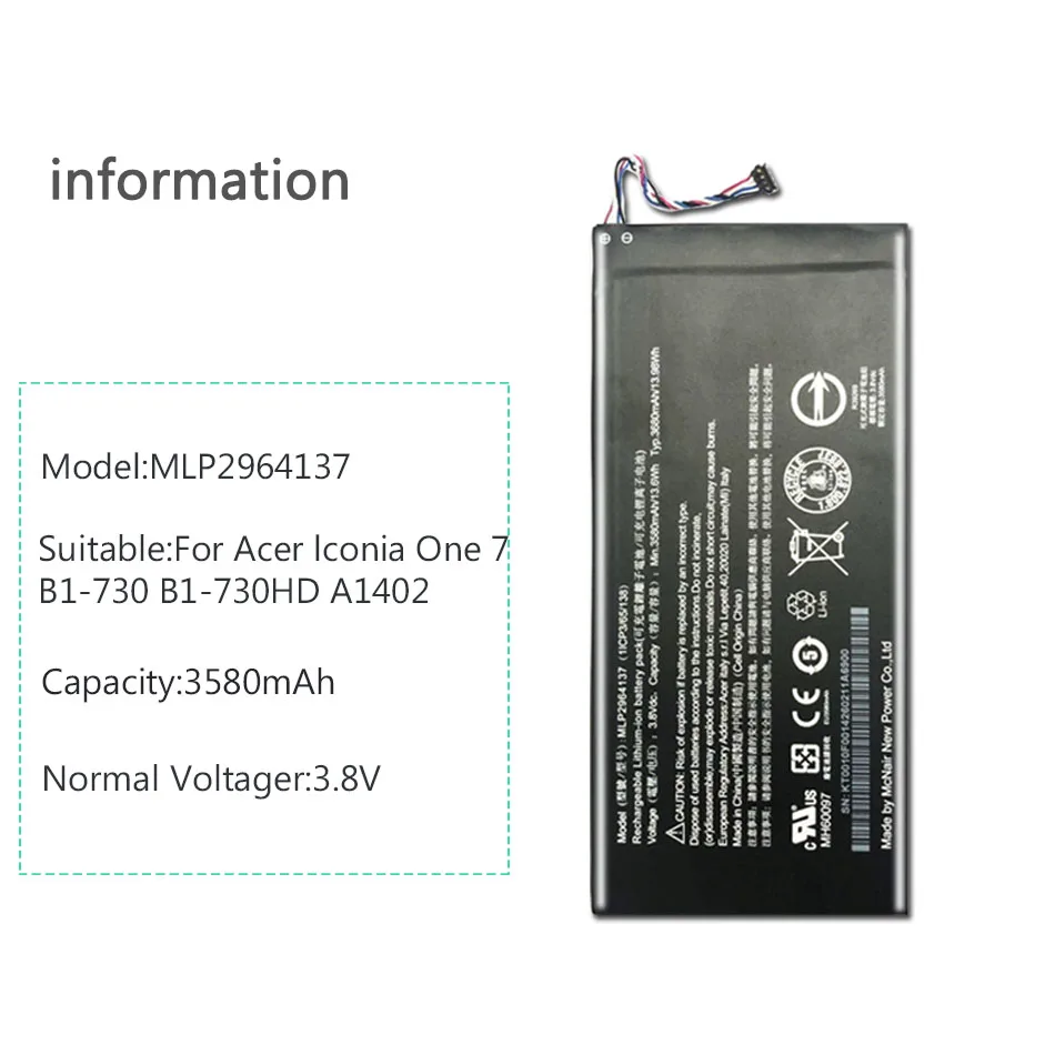 Высокое качество 3580 мАч MLP2964137 Аккумулятор для acer Lconia One 7 B1-730 B1-730HD A1402 3165142P Литий-полимерный аккумулятор