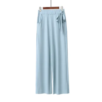 

Female Sleep Bottoms Spring Autumn New 100%cotton Elastic High Waist Loose Full Pants Women Casual Cozy Pants Wide-leg Pants