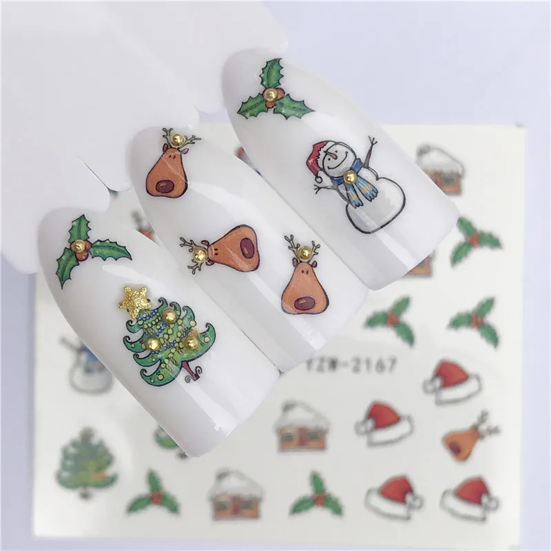 1 шт Водные Наклейки для ногтей рождественские Новогодние украшения наклейки для ногтей подарок Санта Клаус слайдеры тату маникюр декор подарок - Цвет: YZW-2167