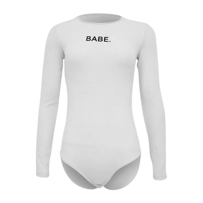 Белый BABE, новинка, модные женские боди, повседневные, с буквенным принтом, эластичные, с длинным рукавом, сексуальные, обтягивающие, комбинезон, комбинезон, 4O29 - Цвет: Белый
