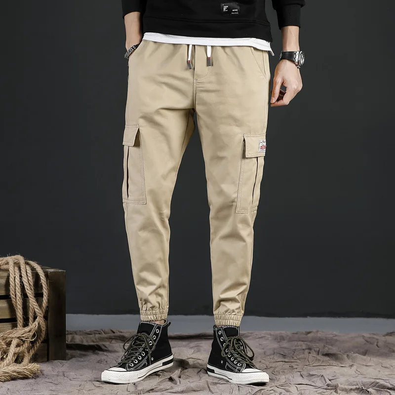 

Men Japanese-style Lace-up Loose-Fit 9 Points Casual Bib Overall Teenager Fashion Beam Leg Harem Pants 002