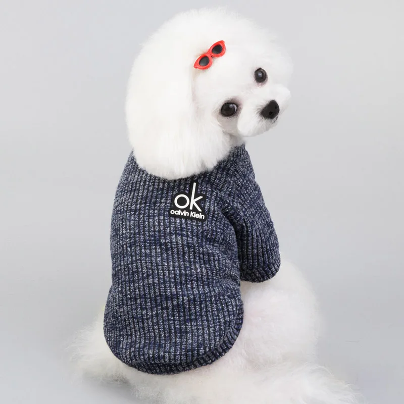 Одежда для собак зимнее вязаное пальто для маленькой собаки свитер Shih Чихуахуа Пудель куртка для собак домашних животных джемпер свитер для собак кошек s-xxl - Цвет: Blue