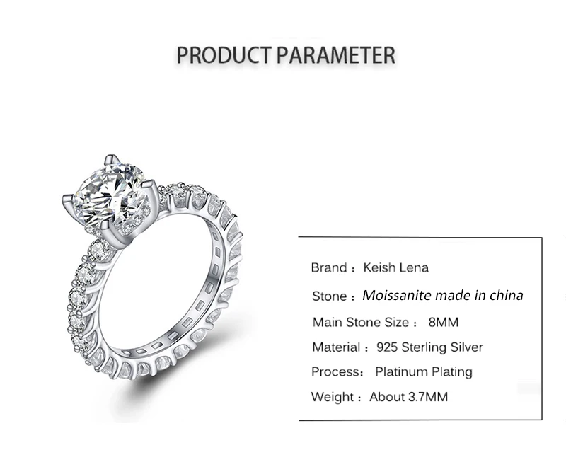 2.0CT 8 мм классическое созданное муассанит обручальное кольцо для женщин Настоящее 925 пробы Серебряное кольцо новые модные ювелирные изделия