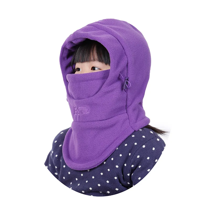 purple Детский полукомбинезон, Двойная Толстая теплая шапка для холодной зимы, Детская школьная ветрозащитная накидка, головной убор, осенне-зимняя детская шапка - Цвет: purple