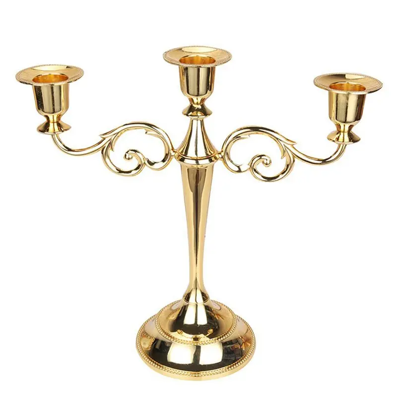 

3-Candle Metal Candelabra Tall Candle Holder Wedding Event Candelabra Candle Stand (gold)