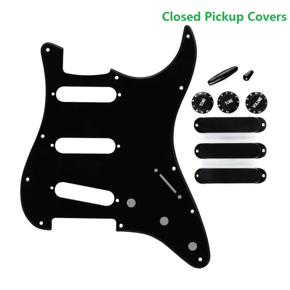 Closed Pickup Covers FLEOR набор из 11 отверстий накладка на гитару sss царапина пластины черный 1Ply w/звукосниматель крышки тон громкости ручки переключатель/Whammy Бар Наконечник - Цвет: Closed Pickup Covers