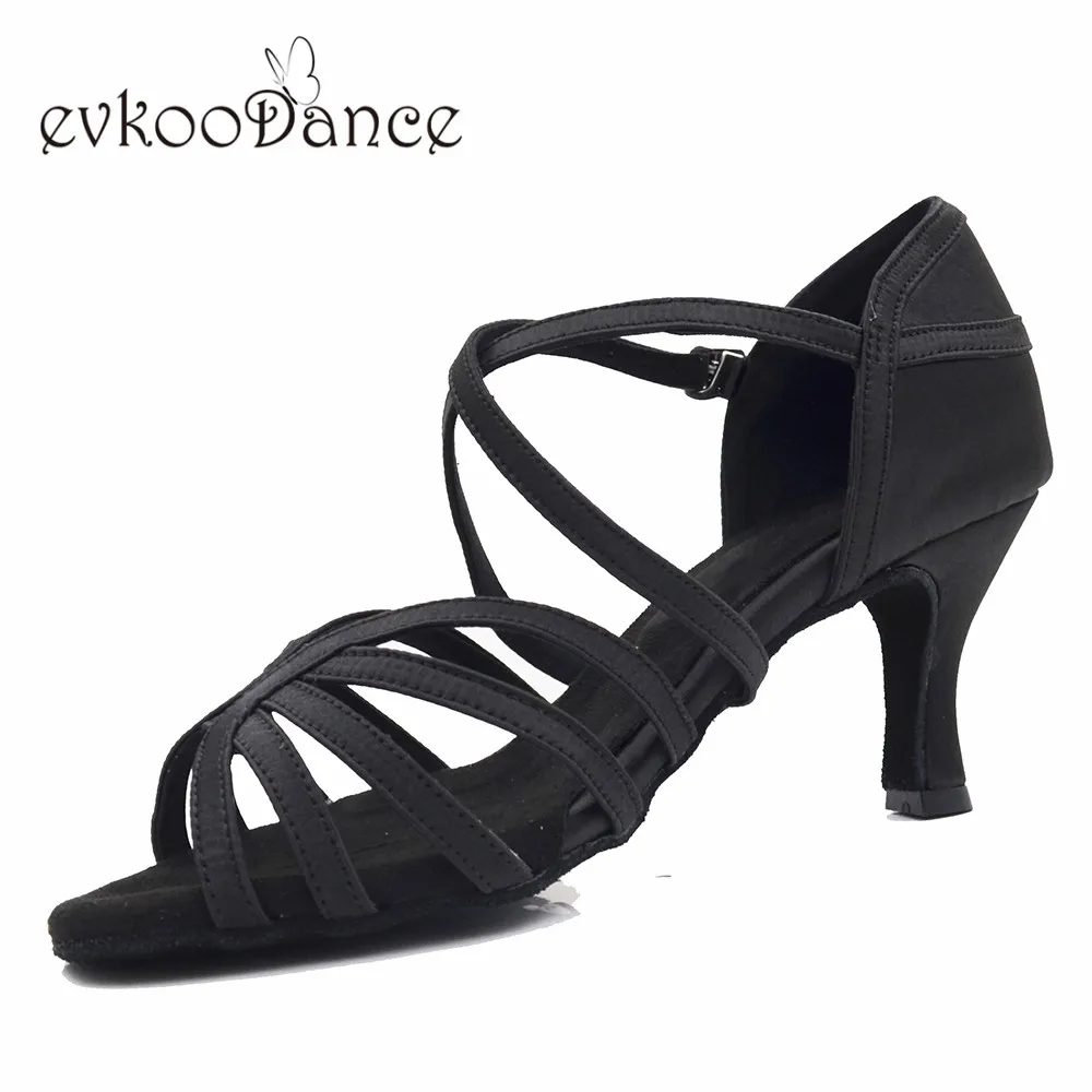 7cm heel Evkoo/танцевальная обувь, размер US4-12, высота каблука 7 см, женская обувь, черный атлас, Латинская Сальса, Бальные Танцевальные Туфли, профессиональная Evkoo-616 - Цвет: 7cm heel