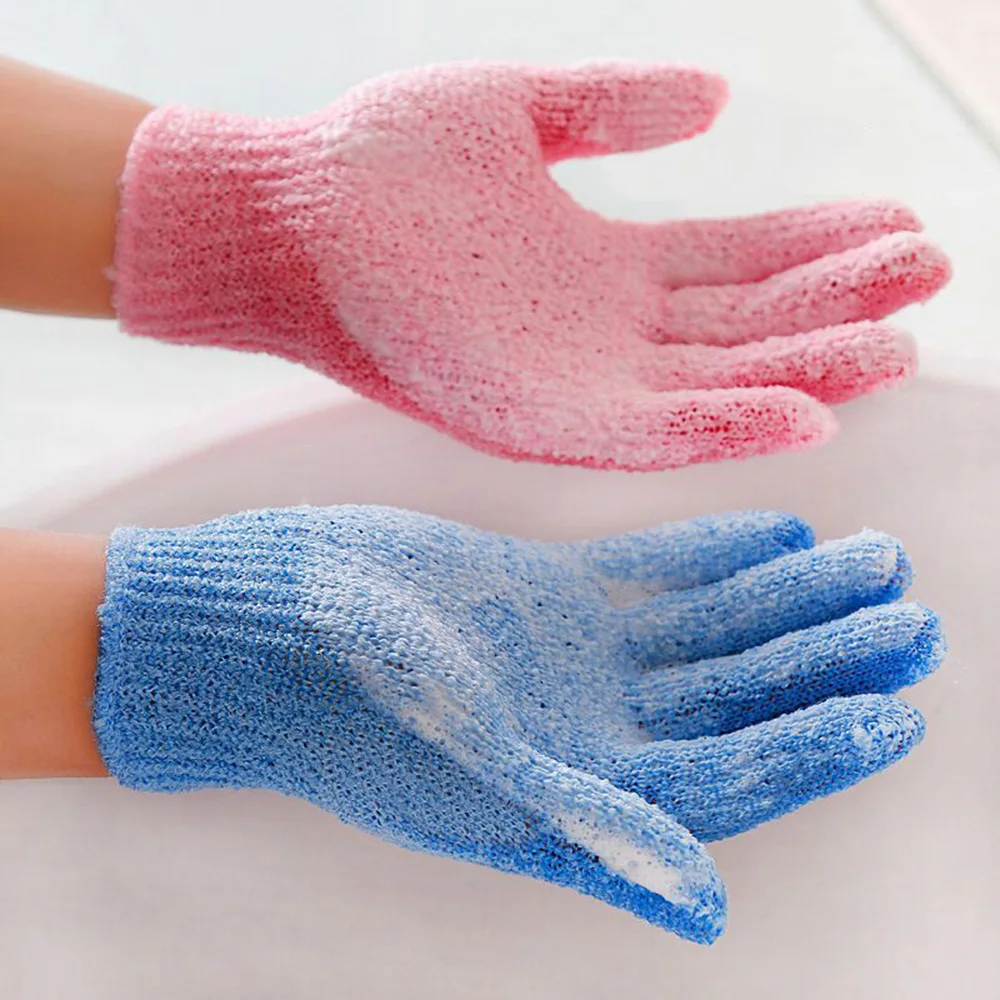 Абсолютно новые отшелушивающие перчатки для ванной, массажные спа-перчатки, скраб для всего тела для душа, 1 пара, пять пальцев, дизайн