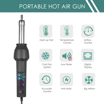 

15pcs Portable Digital Hot Air Gun Heat Gun Handheld Heat Blower Air Heater with 8 Nozzles & 6 Soldering Assist Tools