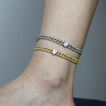 

2 Styles Hip Hop Punk Iced Out Bling Rectangle/Water-Drop Shape Anklet Link Paved With White Cz Dainty Jewelry Gift 2020 New