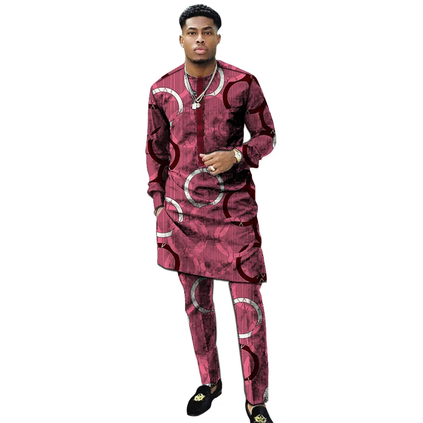 African print shirts+pant men's set clothing long sleeve top with trouser 2 pieces outfits man wedding wear customized
