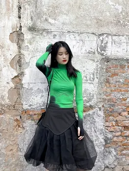 

2020FW Autumn Fashion Women High Quality Green Long Sleeve T-Shirt Female Strench Bottoming Tops Tee Ddxgz3