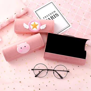 

1pcs Creative Cartoon Frame Glasses Case Pink Cute Student Myopia Glasses Box Portable Sunglasses Storage Box