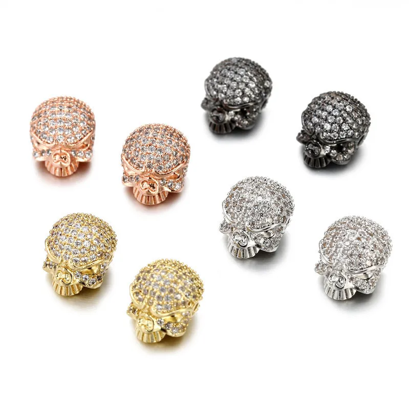 Charms Beads Metal Copper Micro Pave CZ Geometry Crown Leopard Helmet Skull Round Space Charms Beads 3Pcs/Lot For Jewelry DIY Bracelet Making