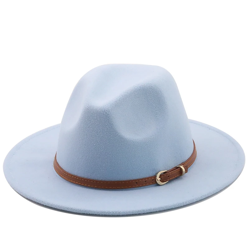 56-60cm White/BlackWide Brim Fedora Hat Women Men Imitation Wool Felt Hats with Metal Chain Decor Panama Jazz Chapeau hat straw fedora hat mens