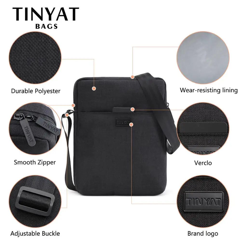  TINYAT Men's Bags Light Canvas Shoulder Bag For 7.9' Ipad Casual Crossbody Bags Waterproof Business - 32796467023