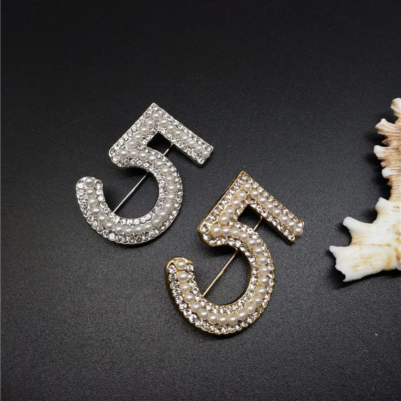 Золотые и серебряные новые модные броши буквы 5 камни со стразами брошь шпильки