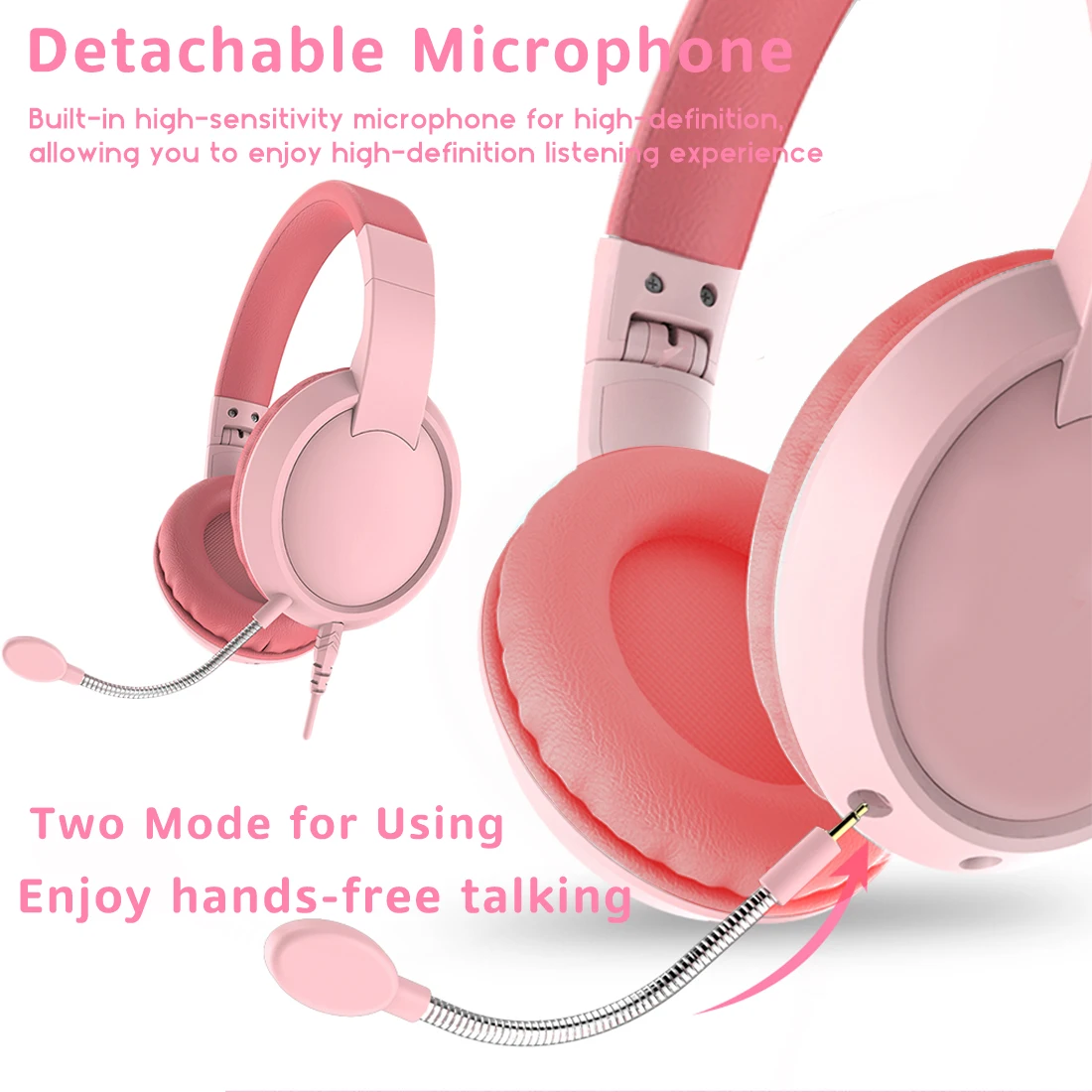 JINSERTA Wired Kids Headphones 85DB Volume Limited Hearing Protection Headphones with Detachable microphone for Girls Boys Gift