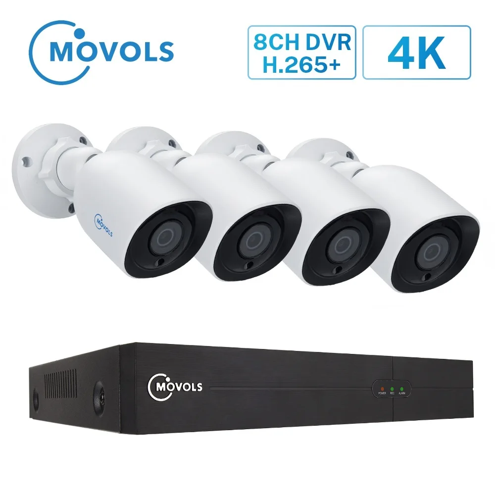 MOVOLS 8CH 4K Ultra HD система видеонаблюдения H.265 DVR CCTV Kit 4 шт. 8MP наружная Водонепроницаемая CCTV Камера