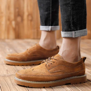 

suede Leather Outdoor Casual Shoes Sneakers lace up fashion oxfords Breathable Non-slip Walking Shoes Men Flats Loafers Footwear