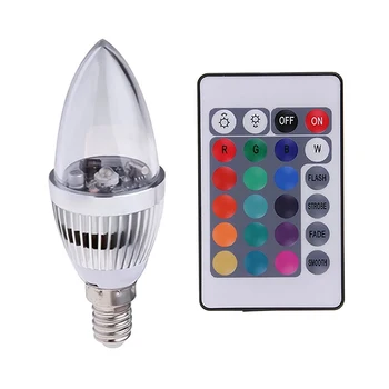 

E14 3W LED Replacement Lamp Bulb Candle Light Bulb Transparent Cover Sharp Shape Remote Control LED Corn Bulb for Bedroom