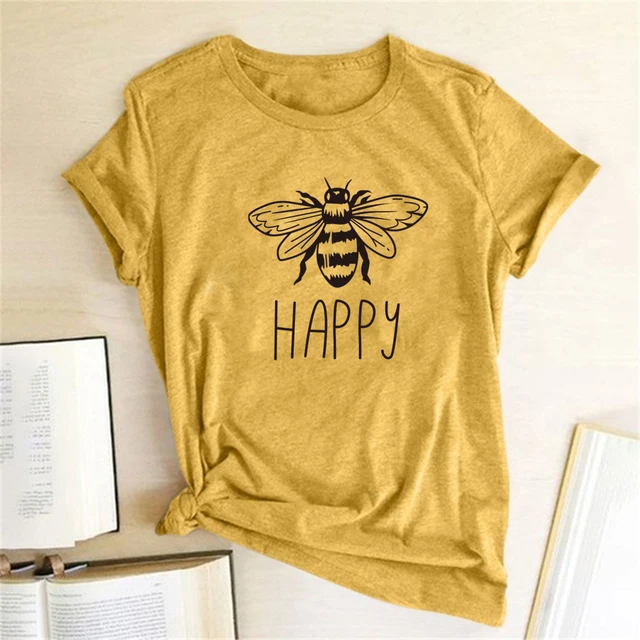 Happy Printed Bee Kind Women T-shirt O-Neck Cotton Short Sleeve Casual Shirts Woman Ladies Summer Graphic Tees Tops Clothes 2020 1