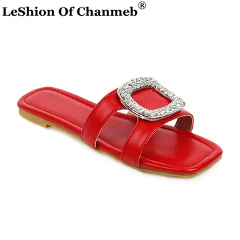 

Stylish Shiny Crystal Metal Slippers Women Flat Shoes for Summer Woman Ladies Large Size 45 Slides Outdoor Indoor Flip Flops New