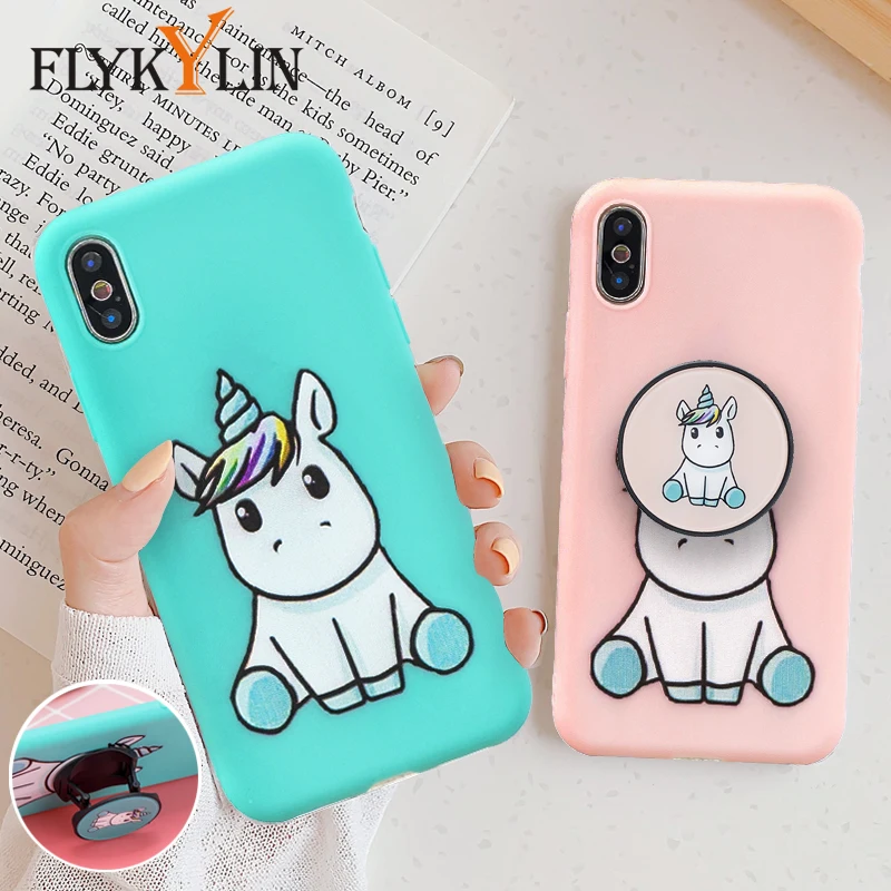 

FLYKYLIN Unicorn Holder Case For iphone 5S SE 6 6S 7 8 Plus X XS XR Back Cover Silicone Phone Coque For iPhone 11 Pro Max XI New
