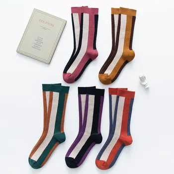 

Fashion Stripe Long Socks Women Patchwork Cotton Socks Leg Funny Socks Femme Streetwear Warm Sock Calcetines Muje