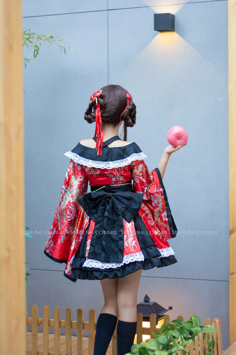 Традиционное японское Косплей Аниме Лолита кимоно платье для женщин Сакура юката пачка Kawaii Девушка Haori вечерние сценический наряд