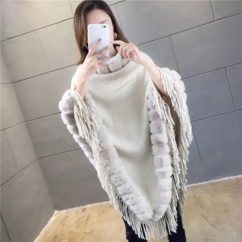 Autumn Winter Casual Knitted Ladies Sweater Long Sleeve Cloak Women Tops Sweaters Oversize Pullovers Sweater with Tassel