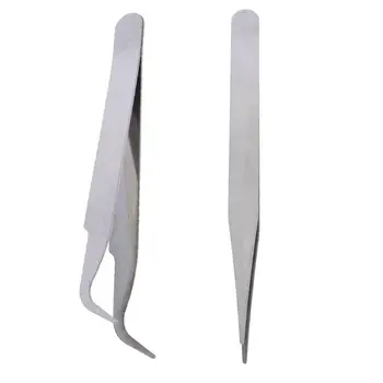 

Hot 2pcs Nail Art Stainless Steel Curved Straight Tweezers New N1HF