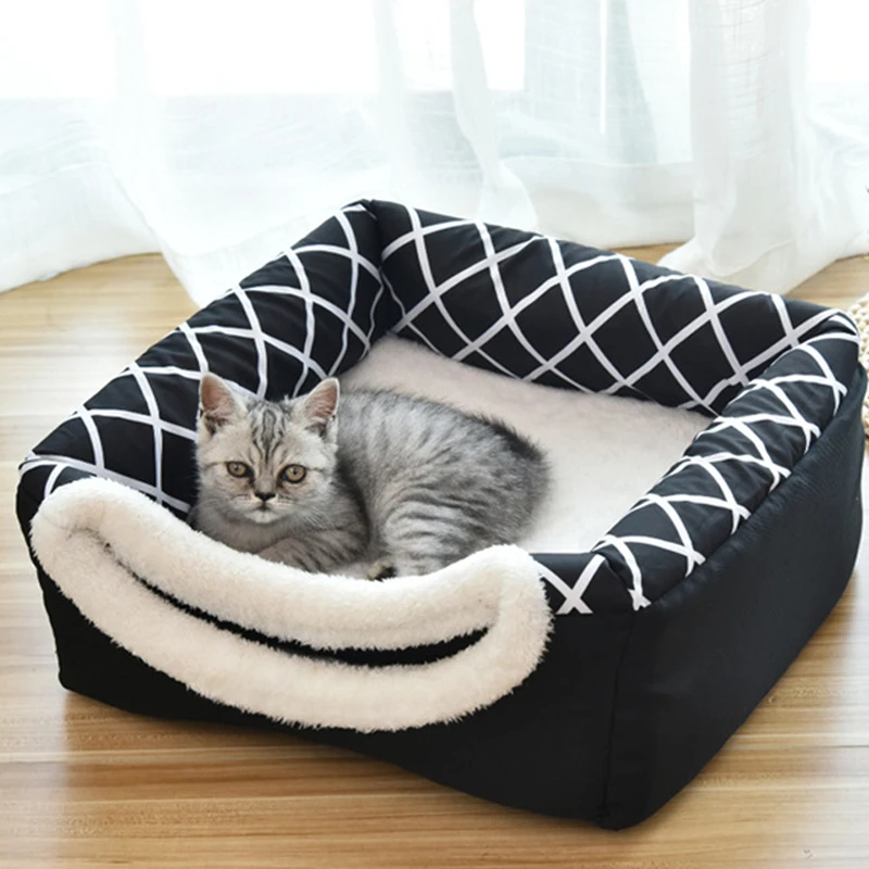 2 In 1 Cat Tent Cave Bed Soft Indoor Enclosed Covered Pet House Cozy