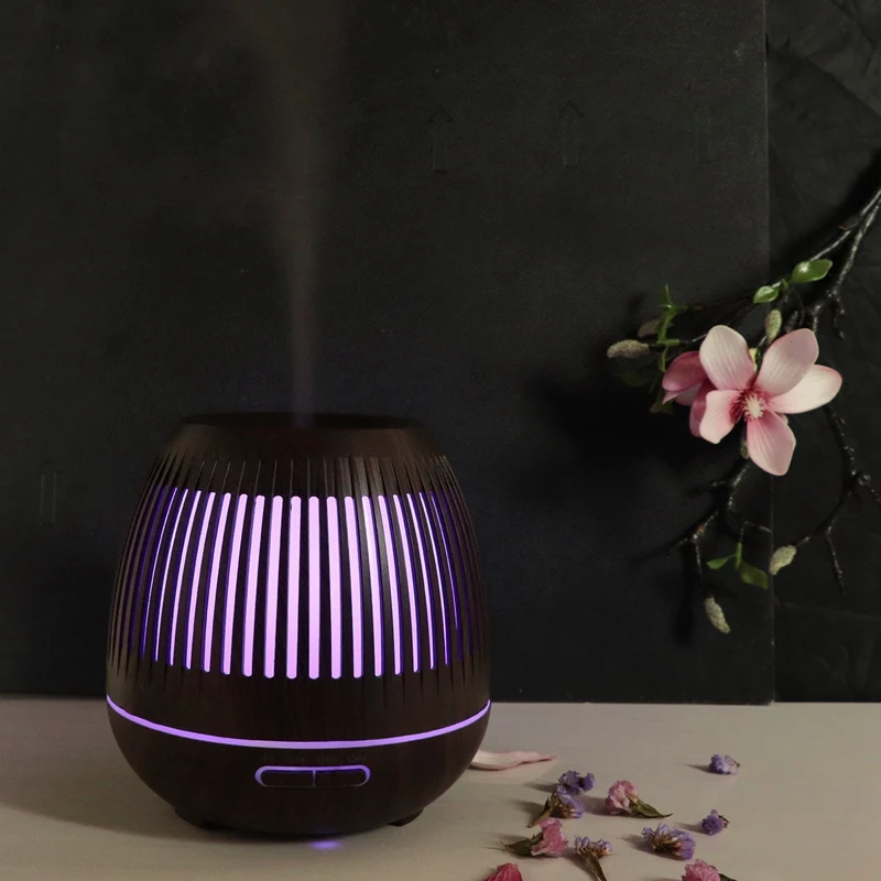 400Ml Aroma Essential Oil Diffuser Ultrasonic Air Purifier Humidifier With Wood Grain 7 Color Changing Led Lights For Office Hom