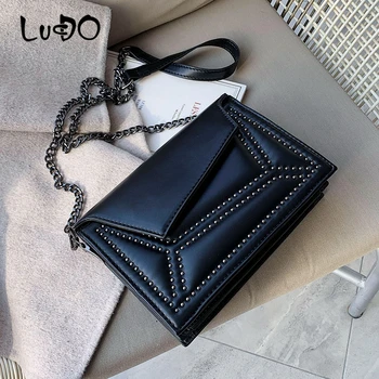 

LUCDO Rivets PU Leather Crossbody Messenger Bags For Women Small Chain Shoulder Messenger Bag Female Travel Handbags and Purses
