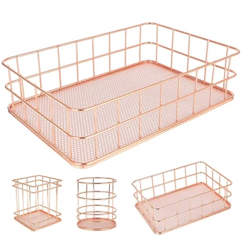 

Metal Storage Baskets, 4-Pack Mesh Wire Basket Set Iron Hollow Makeup Brush Holder Multi Purpose Desktop Organizer for Bathroom