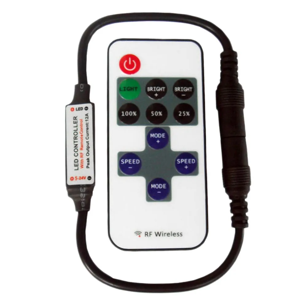 

DC5V - DC 24V 11 Keys RF Wireless Remote LED Controller Mini Dimmer Controller for Single Color Light Strip