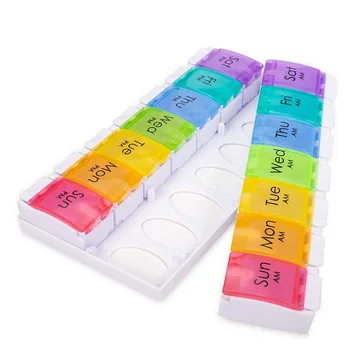 

Weekly Travel Storage Medication Organizer Splitter Dispenser 14 Grids Wallet Pill Box Set Portable Prescription PU Bag Reminder